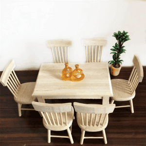 1/12 Scale Dollhouse Miniature Dining Room Furniture Wooden Table and Chairs Set